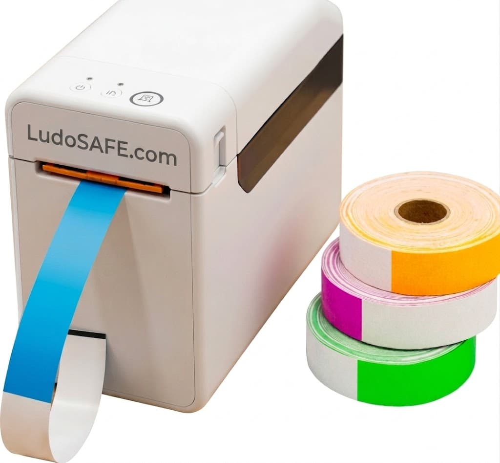 Impresora de pulseras tyvek en mostrador de parque infantil